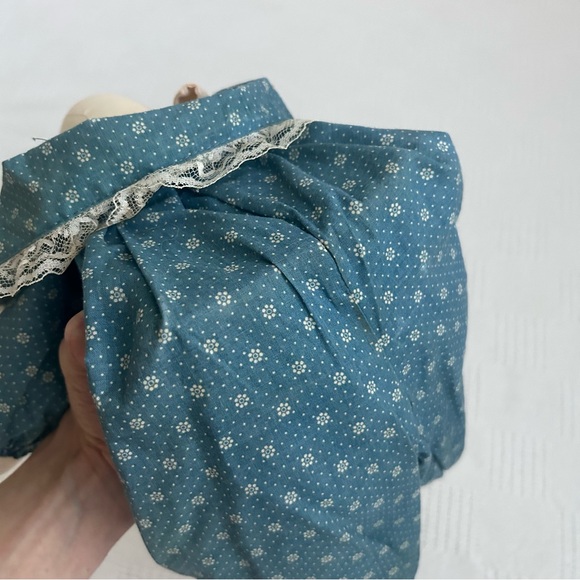 Primitive Sitting Bunny Doll Blue Calico Cottage Easter Decor - Picture 11 of 11